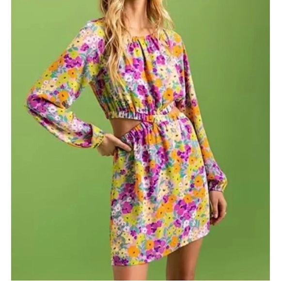 Sanctuary Dresses & Skirts - Sanctuary Fresh Garden Vibrant Floral Cutout Mini Dress XS Summer Easter Spring